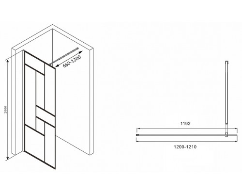 Душевая перегородка Abber Immer Offen 120 AG63120B8 профиль Черный стекло прозрачное