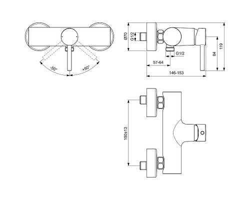 Смеситель для душа Ideal Standard Ceraline BC200XG Черный матовый