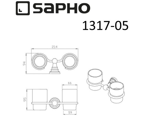 Стакан для зубных щеток Sapho Diamond 1317-05 двойной Хром