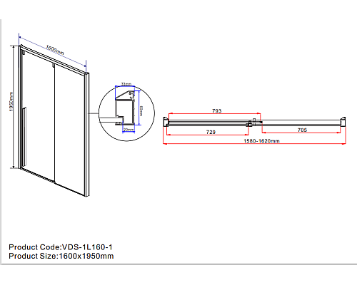 Душевая дверь Vincea Lugano 160 VDS-1L160CL-1 профиль Хром стекло прозрачное