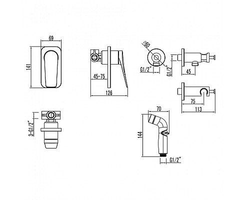 Гигиенический душ со смесителем Lemark Bronx LM3719BL Черный