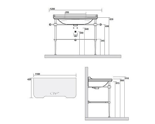 Консоль для раковины Kerasan Waldorf 9203K2oro 120 напольная