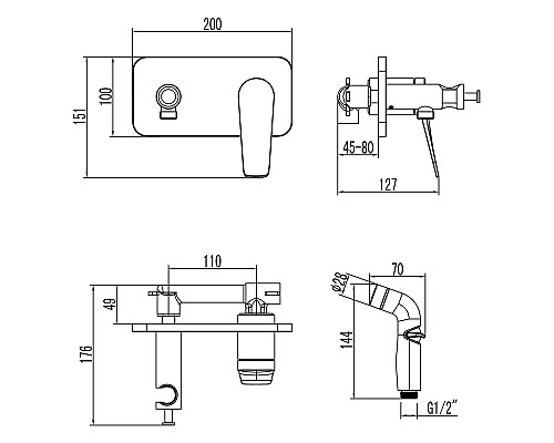 Гигиенический душ со смесителем Lemark Bronx LM3720GM Графит