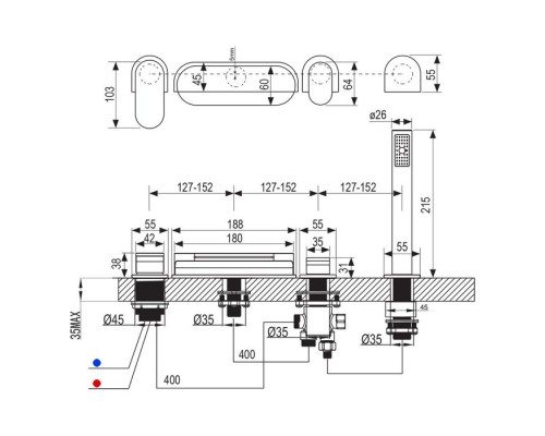 Смеситель врезной каскадный для ванн Ravak X070073