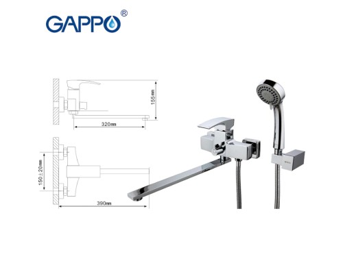 Смеситель для ванны Gappo G07 G2207 универсальный Хром