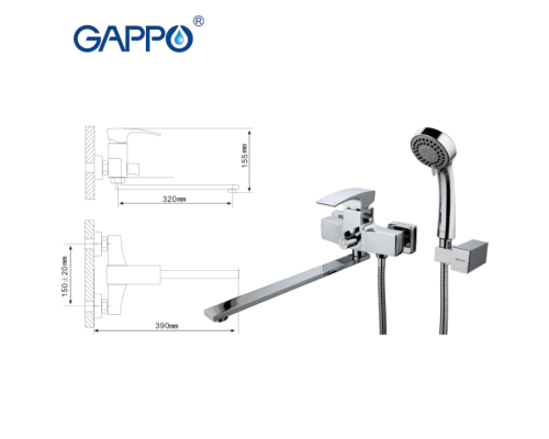 Смеситель для ванны Gappo G07 G2207 универсальный Хром