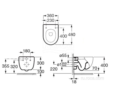 Подвесной унитаз + инсталляция + кнопка + сиденье Roca Meridian Pack 893104110