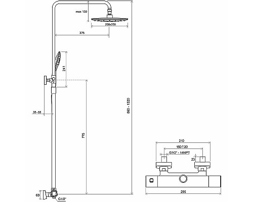 Душевая система Ravak 10° Free TD F 091.00/150 X070141 с термостатом Хром