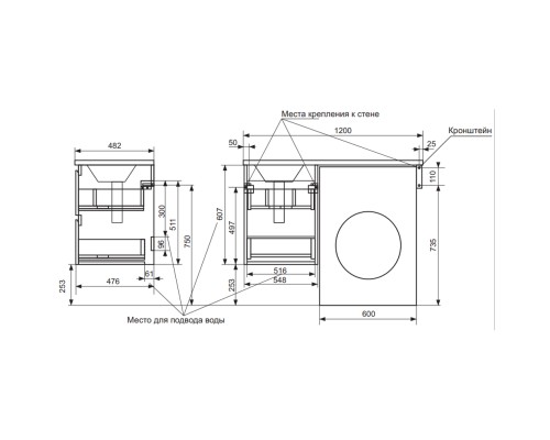 Тумба с раковиной Эстет Dallas Luxe 120 R ФР-00001929 подвесная Белая