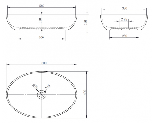 Раковина-чаша Abber Kristall 60 AT2801Onyx Черная
