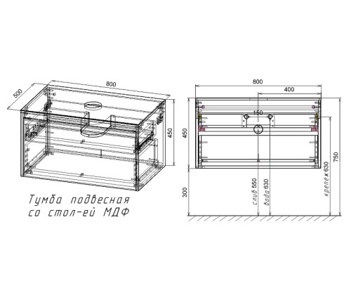 Тумба под раковину Vincea Mesa 80 VMC-2MS800TB подвесная T.Oak Beton