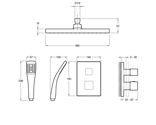 Душевая система Jacob Delafon Modulo E30757-CP с термостатом Хром