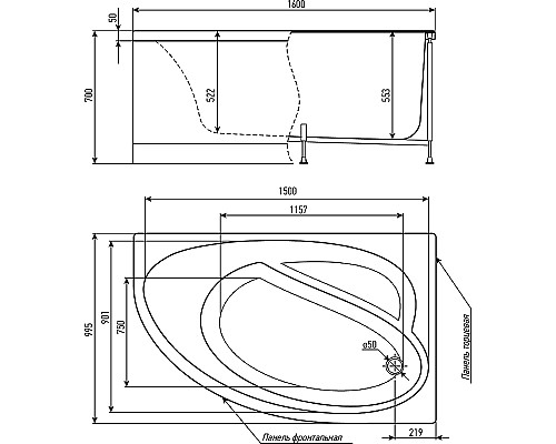 Акриловая ванна Timo Iva 160x100 R IVA1610R