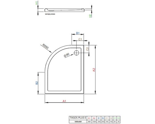 Акриловый поддон для душа Radaway Tasos Plus E 100x80 R Белый