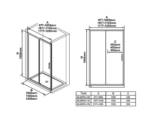 Душевая дверь Ravak Blix Slim BLSDP2-120 X0PMG0300Z1 Черный матовый Transparent