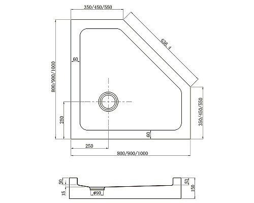 Акриловый поддон для душа Veconi Tezeo TZ-53B 100x100 TZ53B-100-C5 Черный