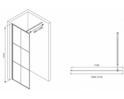 Душевая перегородка Abber Immer Offen 120 AG62120B8 профиль Черный стекло прозрачное