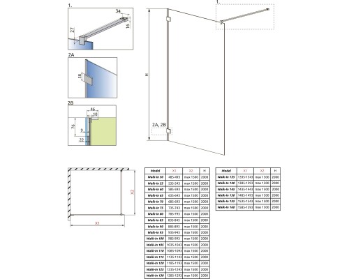 Душевое ограждение Essenza Pro 8 Gold Walk-In 105x200 прозрачное 8 мм