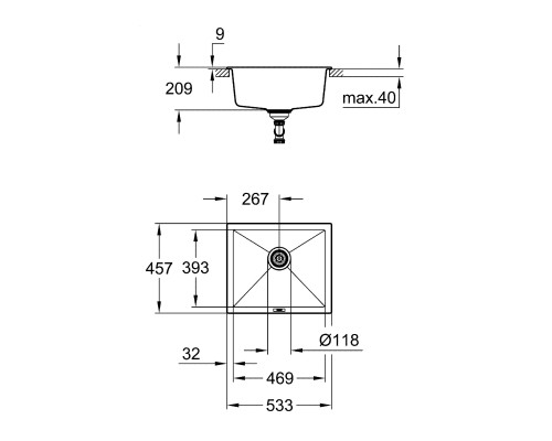 Кухонная мойка Grohe K700 53 Серый гранит