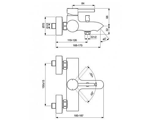 Смеситель для ванны Ideal Standard Ceraline BC199XG Черный шелк