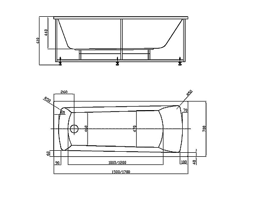 Акриловая ванна Aquatek Либра New 150x70 LIB150N-0000008 без панелейсо слив-переливом