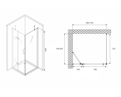 Душевой уголок Abber Zart 100x80 профиль Хром стекло прозрачное