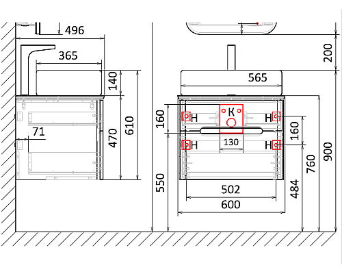 Тумба под раковину Jorno Bosko 60 Bos.01.60/P/W подвесная Белая