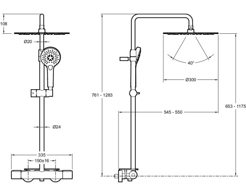 Душевая система Jacob Delafon Metro E26589-BL с термостатом Черная матовая