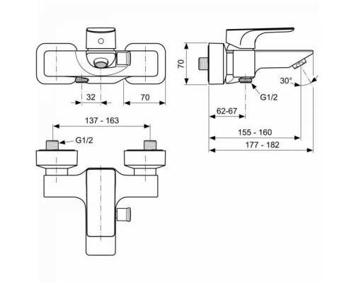 Смеситель для ванны Ideal Standard Strada Хром