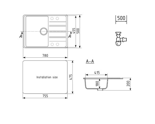 Кухонная мойка Ulgran Quartz Prima 780-09 мокрый асфальт