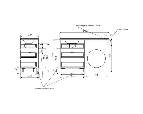 Тумба с раковиной Эстет Dallas Luxe 130 L ФР-00002270 Белая