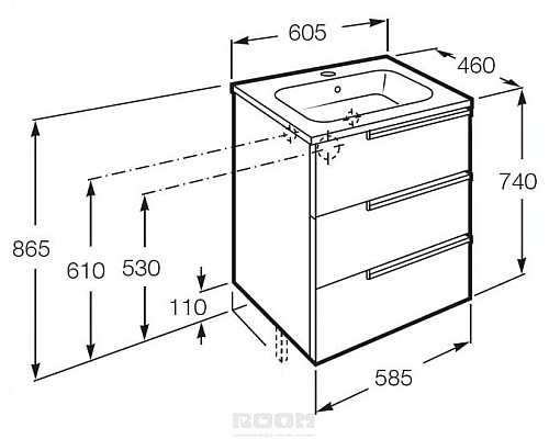 Тумба под раковину Roca Victoria Nord Ice Edition 60 ZRU9302834 подвесная 3 ящика Белый глянец