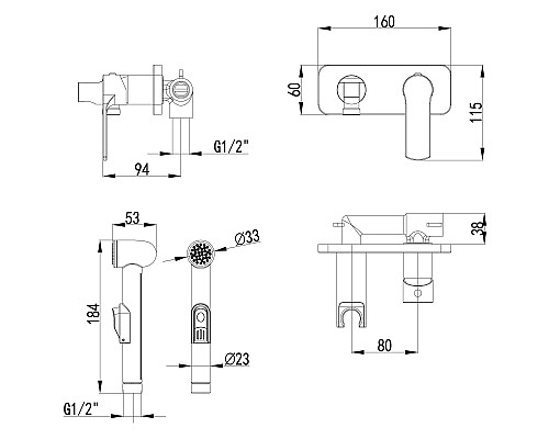 Смеситель Lemark Plus Grace LM1519C с гигиеническим душем, встраиваемый