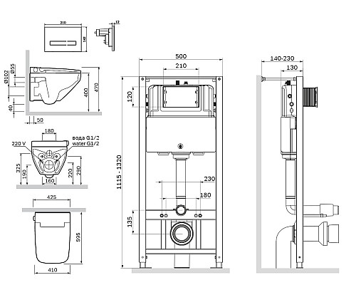 Комплект инсталляция AM.PM Inspire 2.0 с унитазом и клавишей IS450A38.CCC50A