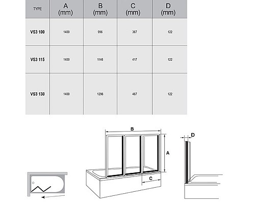Шторка для ванны Ravak VS3 795S010041 115 белая