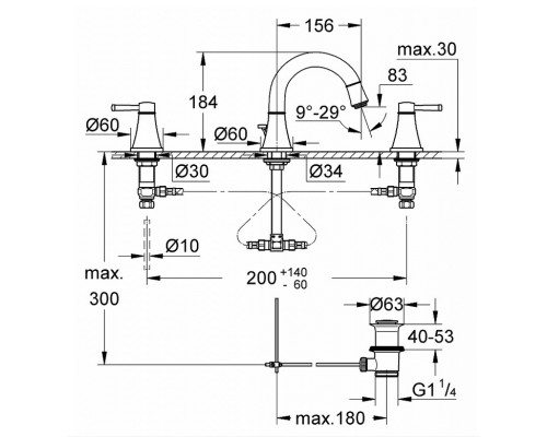 Смеситель Grohe для раковины на 3 отверстия