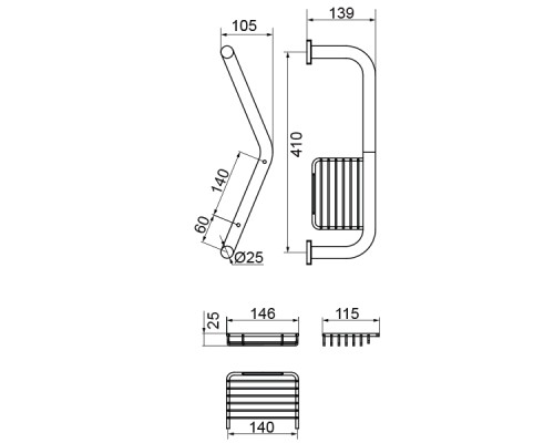 Поручень для ванны Veragio Gifortes L43 изогнутый с мыльницей, бронза