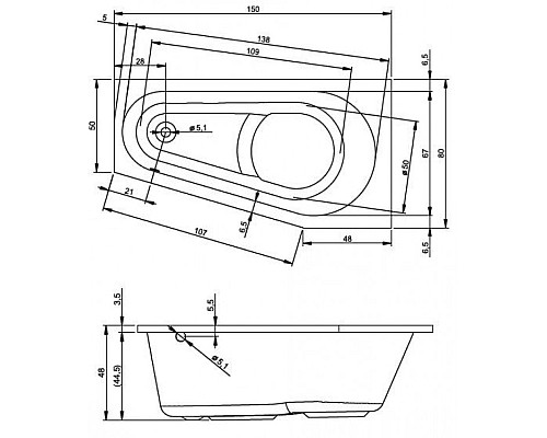 Асимметричная ванна Riho Delta 150x80 L BB8100500000000 Асимметричная ванна Riho Delta 150x80 L BB8100500000000