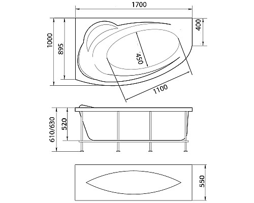 Акриловая ванна Marka One Julianna 170х100 R 01дж1710п