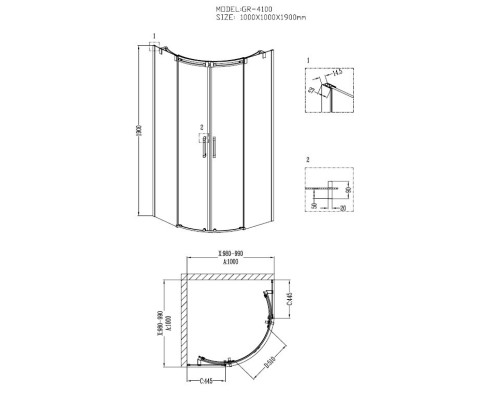 Душевой уголок Grossman GR-4100 Galaxy 100x100 полукруг двери раздвижные