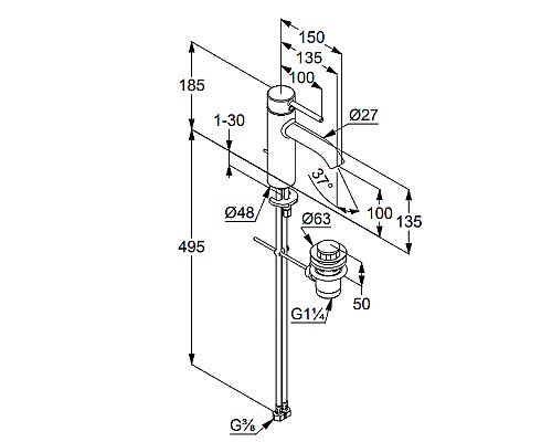 Смеситель для раковины Kludi Bozz 382800576 Хром