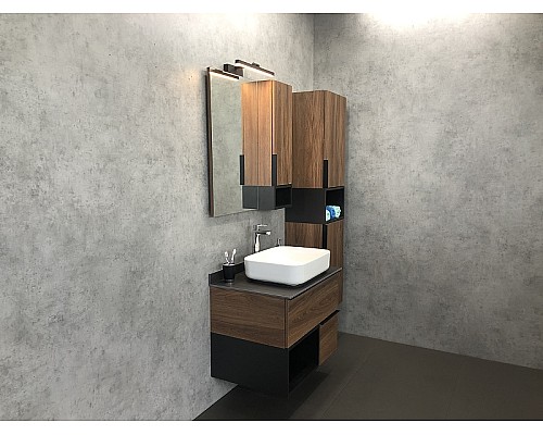 Тумба с раковиной Comforty Штутгарт 75 00-00001884 подвесная Дуб темно-коричневый Черная столешница