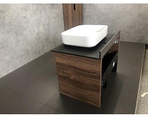 Тумба с раковиной Comforty Штутгарт 75 00-00001884 подвесная Дуб темно-коричневый Черная столешница