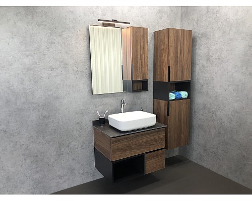 Тумба с раковиной Comforty Штутгарт 75 00-00001884 подвесная Дуб темно-коричневый Черная столешница