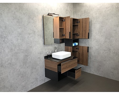 Тумба с раковиной Comforty Штутгарт 75 00-00001884 подвесная Дуб темно-коричневый Черная столешница