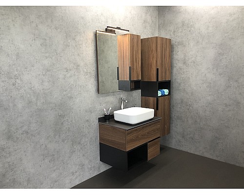 Тумба с раковиной Comforty Штутгарт 75 00-00001884 подвесная Дуб темно-коричневый Черная столешница