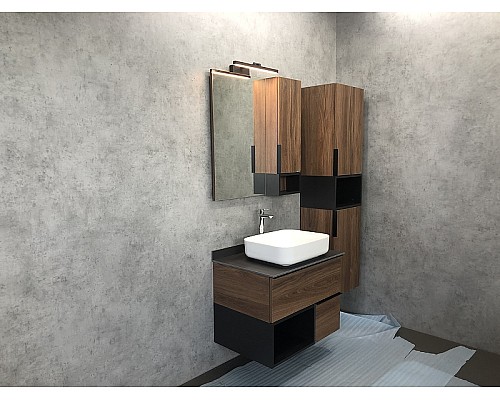 Тумба с раковиной Comforty Штутгарт 75 00-00001884 подвесная Дуб темно-коричневый Черная столешница