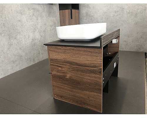 Тумба с раковиной Comforty Штутгарт 75 00-00001884 подвесная Дуб темно-коричневый Черная столешница