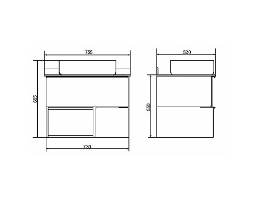 Тумба с раковиной Comforty Штутгарт 75 00-00001884 подвесная Дуб темно-коричневый Черная столешница