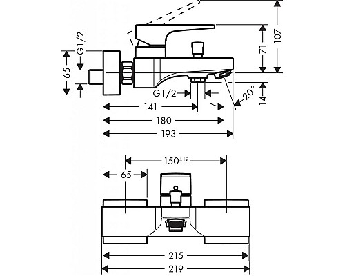 Смеситель для ванны Hansgrohe Metropol однорычажный черный матовый 32540670